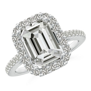 10x7.5mm KI3 Emerald-Cut Diamond Halo Ring in P950 Platinum