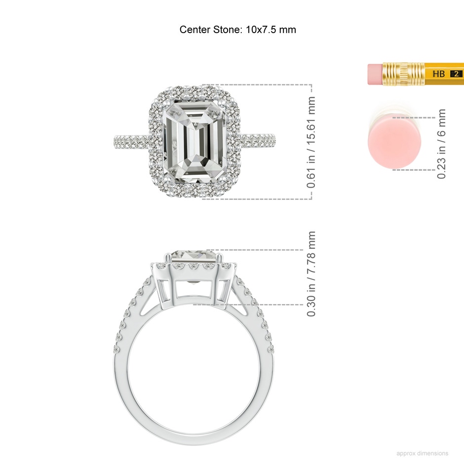 10x7.5mm KI3 Emerald-Cut Diamond Halo Ring in P950 Platinum ruler