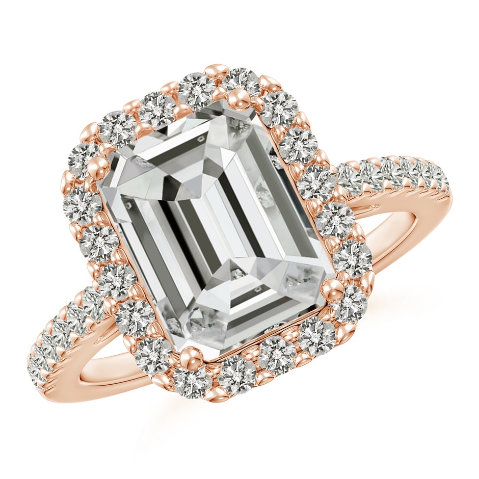 10x7.5mm KI3 Emerald-Cut Diamond Halo Ring in Rose Gold 