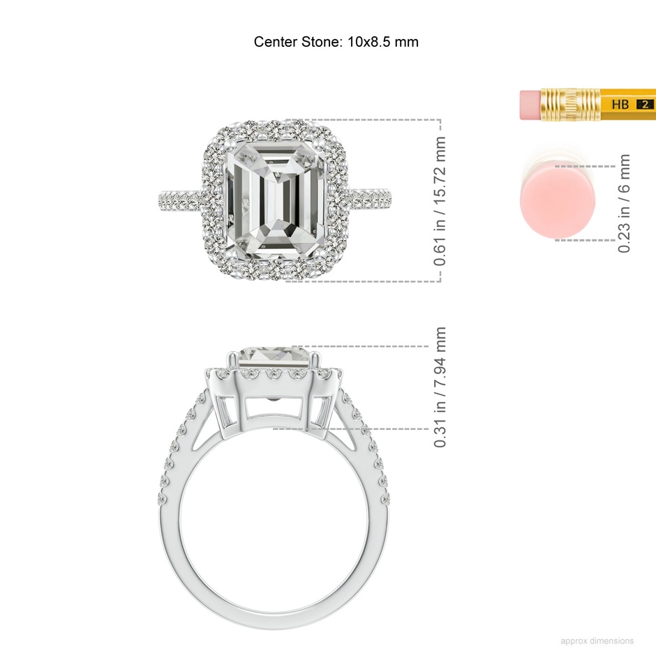 10x8.5mm KI3 Emerald-Cut Diamond Halo Ring in P950 Platinum ruler
