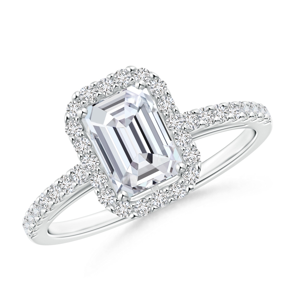 5x3mm HSI2 Emerald-Cut Diamond Halo Ring in White Gold