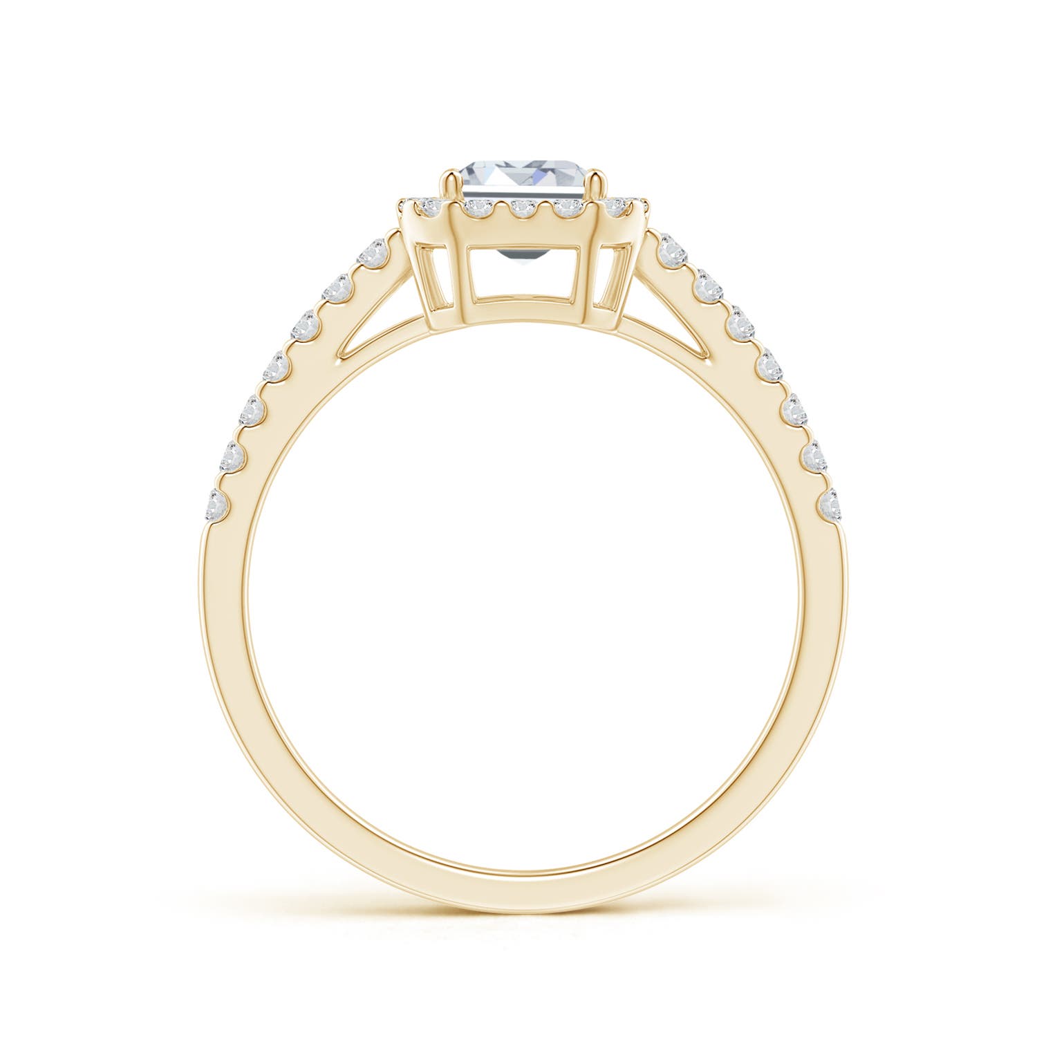 5x3mm HSI2 Emerald-Cut Diamond Halo Ring in Yellow Gold - side 2