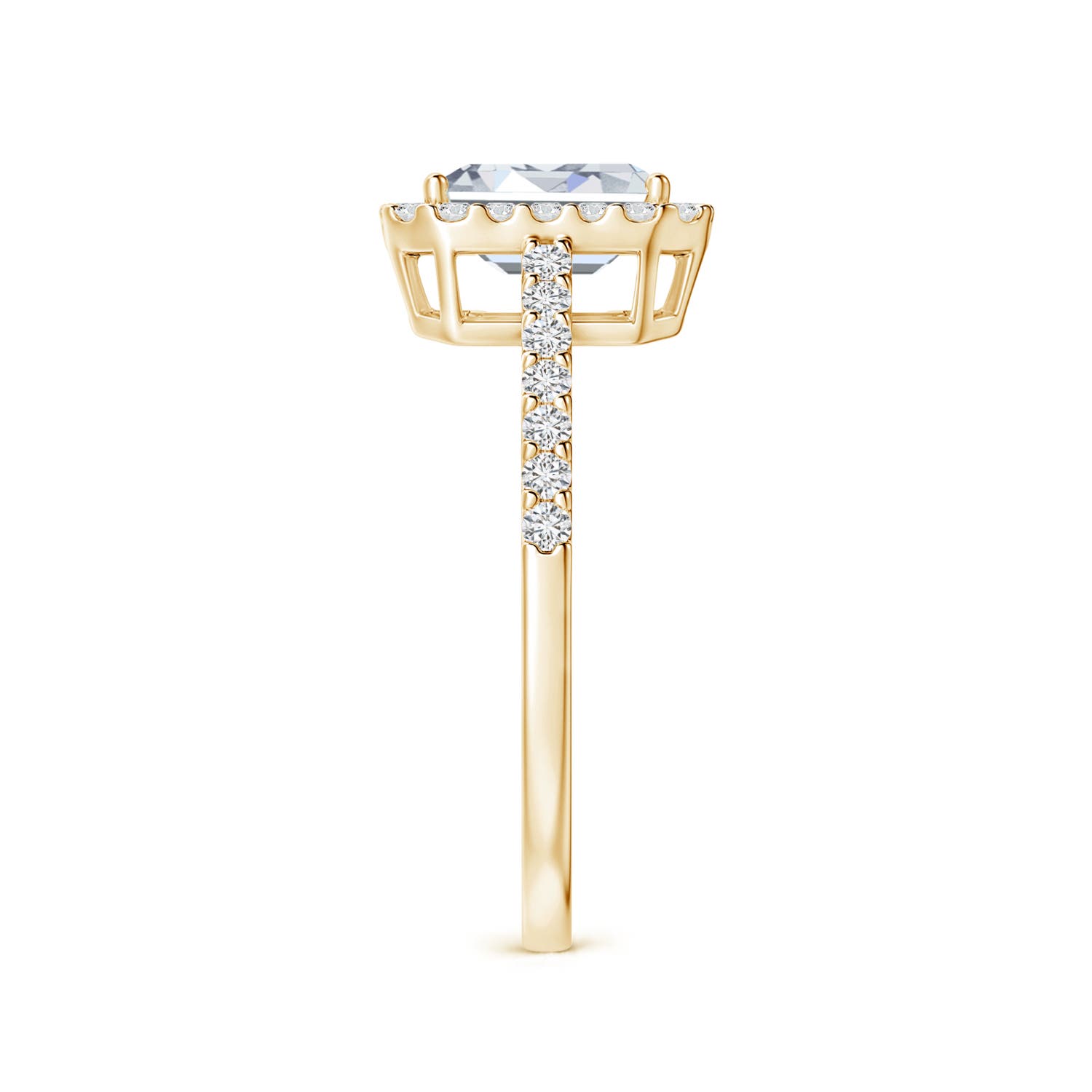 5x3mm HSI2 Emerald-Cut Diamond Halo Ring in Yellow Gold - side 3