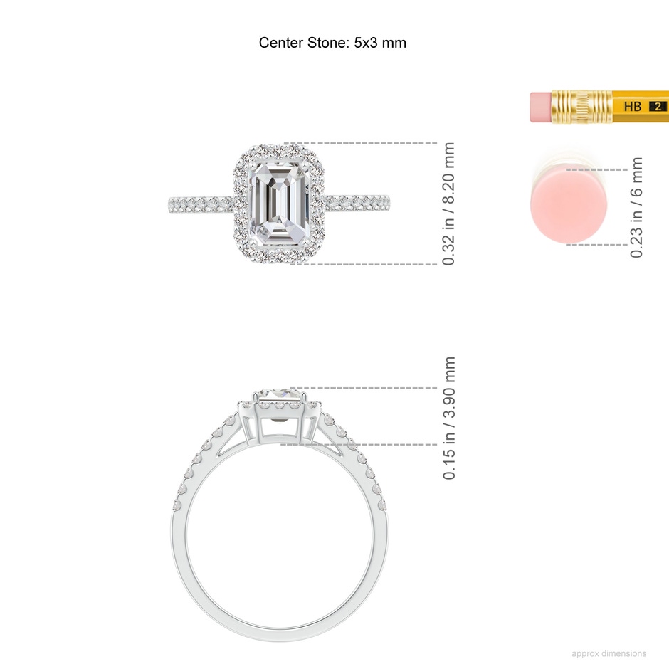 5x3mm IJI1I2 Emerald-Cut Diamond Halo Ring in White Gold ruler