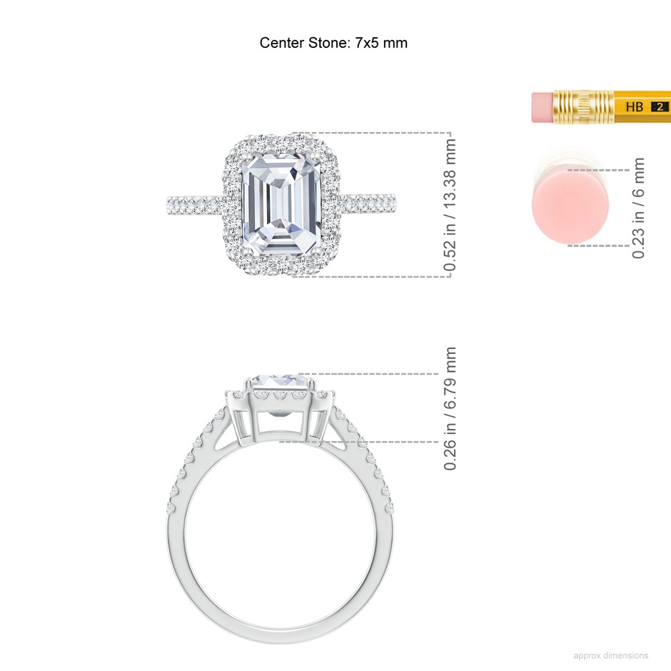 7x5mm GVS2 Emerald-Cut Diamond Halo Ring in P950 Platinum ruler
