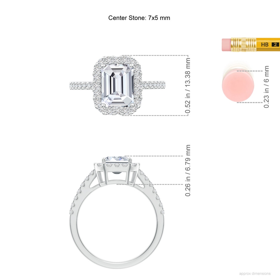 7x5mm HSI2 Emerald-Cut Diamond Halo Ring in P950 Platinum ruler