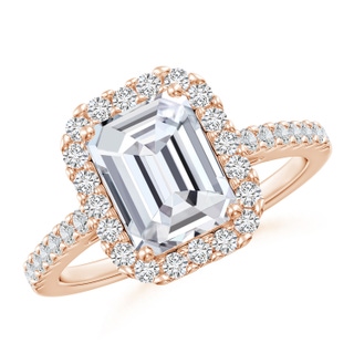 7x5mm HSI2 Emerald-Cut Diamond Halo Ring in Rose Gold
