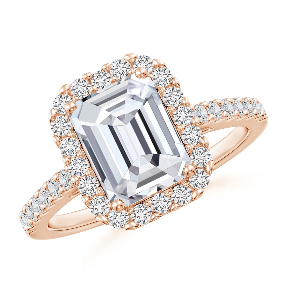 7x5mm HSI2 Emerald-Cut Diamond Halo Ring in Rose Gold 