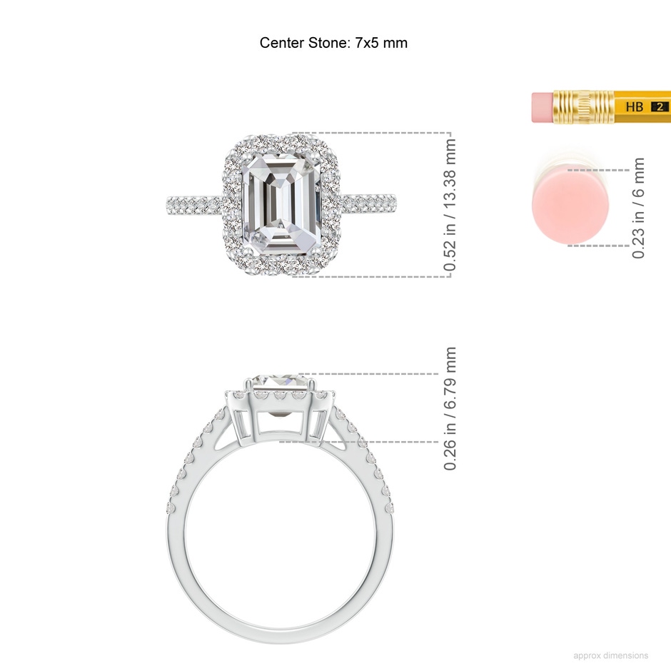 7x5mm IJI1I2 Emerald-Cut Diamond Halo Ring in P950 Platinum ruler
