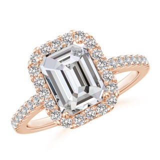 7x5mm IJI1I2 Emerald-Cut Diamond Halo Ring in Rose Gold