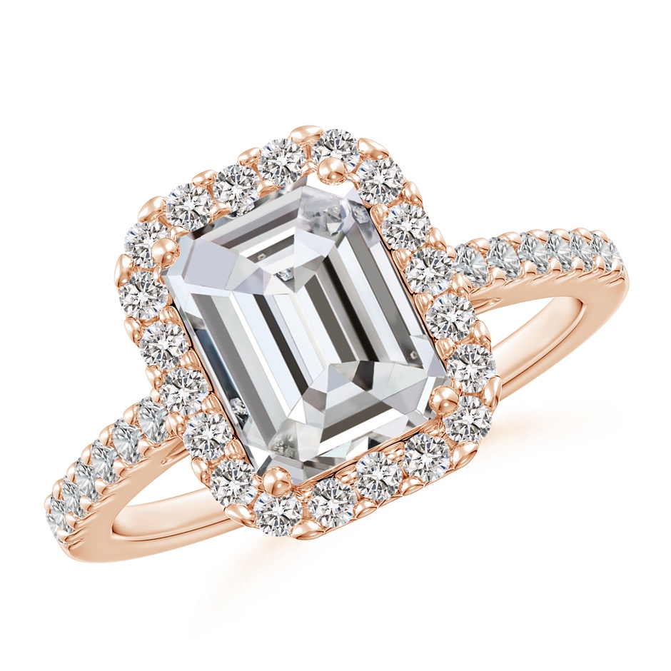 7x5mm IJI1I2 Emerald-Cut Diamond Halo Ring in Rose Gold 