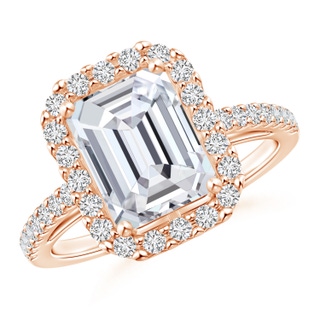 8.5x6.5mm HSI2 Emerald-Cut Diamond Halo Ring in 9K Rose Gold