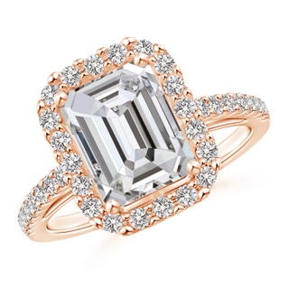 8.5x6.5mm IJI1I2 Emerald-Cut Diamond Halo Ring in Rose Gold