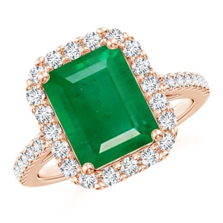 10x8mm AA Emerald-Cut Emerald Halo Ring in Rose Gold