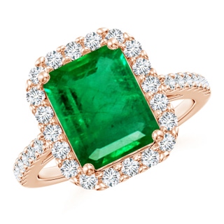 10x8mm AAA Emerald-Cut Emerald Halo Ring in Rose Gold