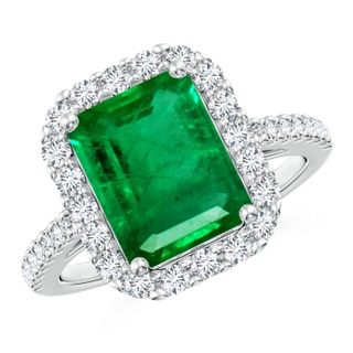 10x8mm AAA Emerald-Cut Emerald Halo Ring in White Gold