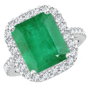 12x10mm A Emerald-Cut Emerald Halo Ring in P950 Platinum