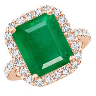 12x10mm AA Emerald-Cut Emerald Halo Ring in Rose Gold