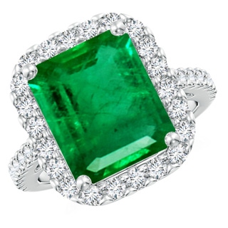 12x10mm AAA Emerald-Cut Emerald Halo Ring in P950 Platinum