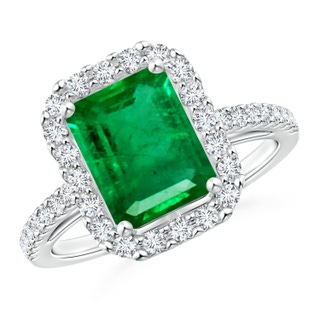 9x7mm AAA Emerald-Cut Emerald Halo Ring in P950 Platinum