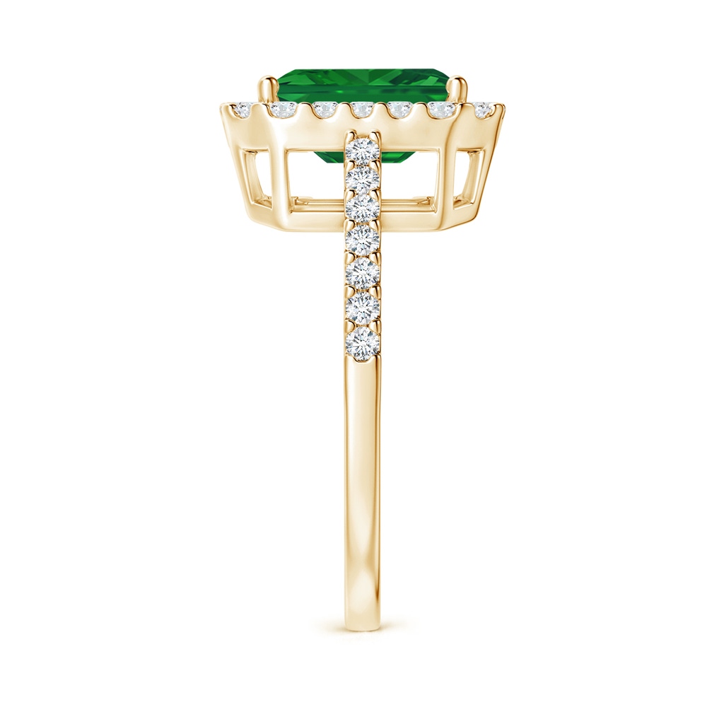 9x7mm AAA Emerald-Cut Emerald Halo Ring in Yellow Gold Side 299