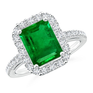 9x7mm AAAA Emerald-Cut Emerald Halo Ring in P950 Platinum
