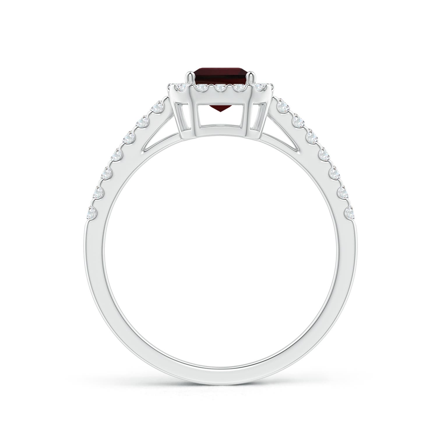 7x5mm A Emerald-Cut Garnet Halo Ring in P950 Platinum