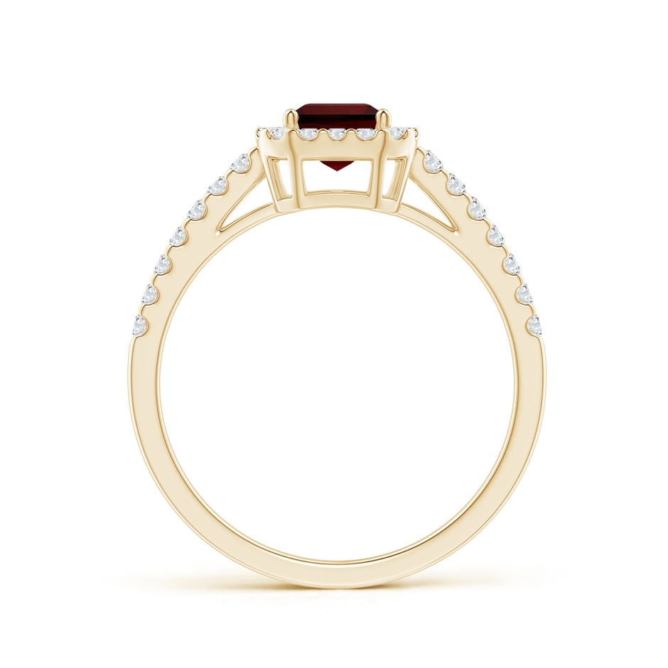 7x5mm AA Emerald-Cut Garnet Halo Ring in Yellow Gold side-1