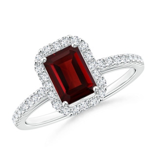 7x5mm AAA Emerald-Cut Garnet Halo Ring in White Gold