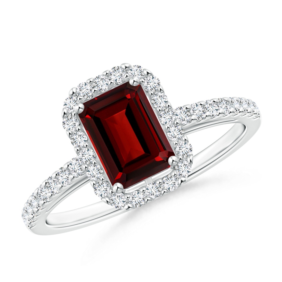 7x5mm AAAA Emerald-Cut Garnet Halo Ring in P950 Platinum 