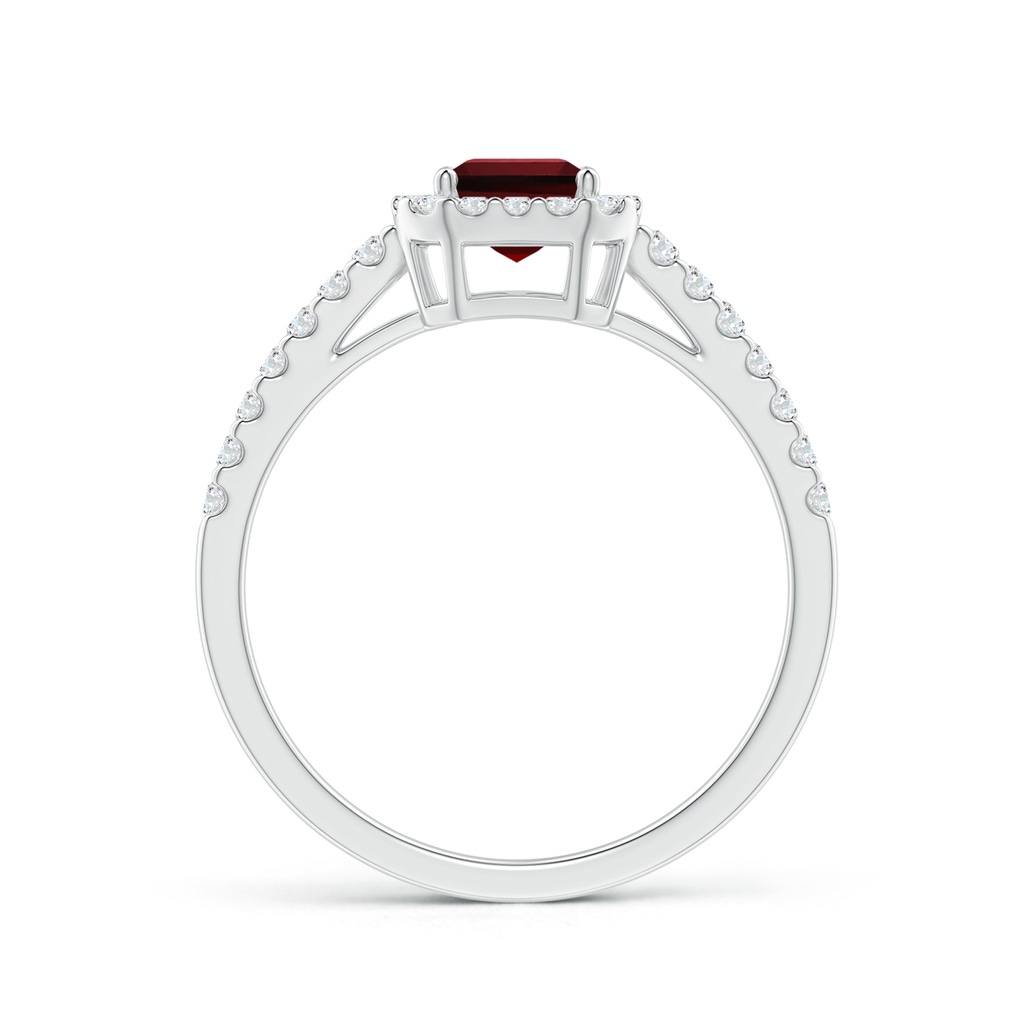 7x5mm AAAA Emerald-Cut Garnet Halo Ring in White Gold Side-1