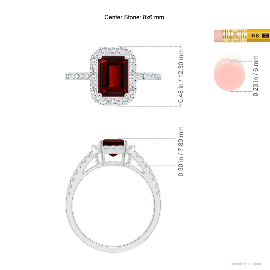 8x6mm AAAA Emerald-Cut Garnet Halo Ring in P950 Platinum ruler