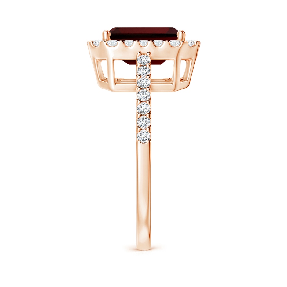 9x7mm AA Emerald-Cut Garnet Halo Ring in Rose Gold side-2