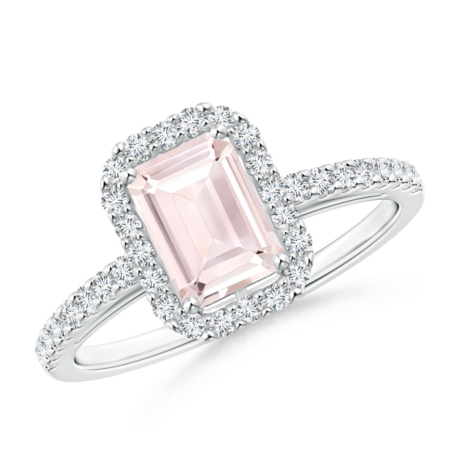 7x5mm A Emerald-Cut Morganite Halo Ring in White Gold 