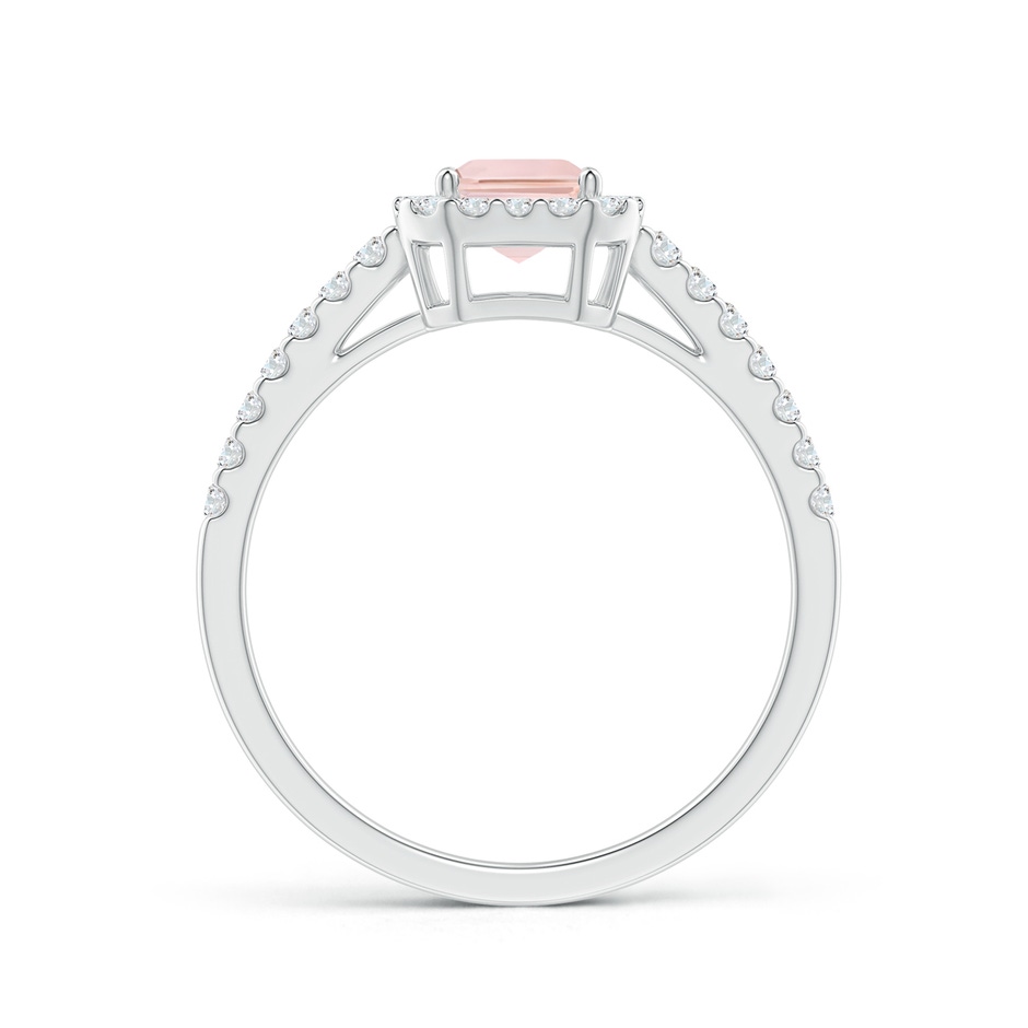 7x5mm AA Emerald-Cut Morganite Halo Ring in White Gold side-1