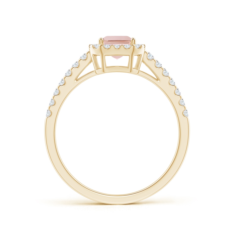 7x5mm AAA Emerald-Cut Morganite Halo Ring in Yellow Gold side-1