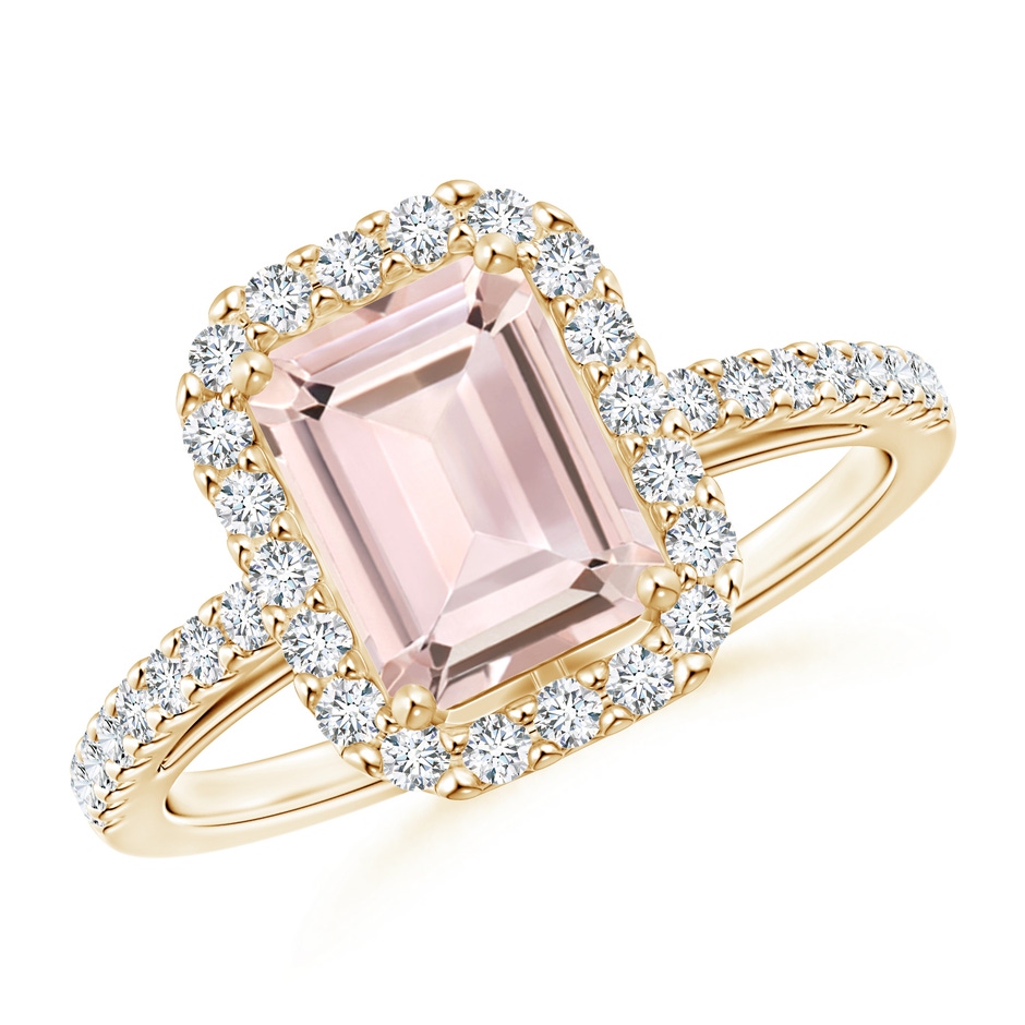 8x6mm AA Emerald-Cut Morganite Halo Ring in Yellow Gold 