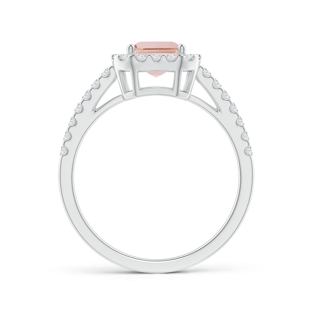 8x6mm AAA Emerald-Cut Morganite Halo Ring in White Gold Side-1