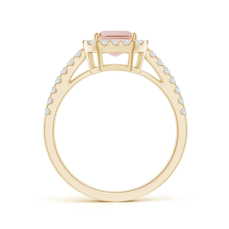 8x6mm AAA Emerald-Cut Morganite Halo Ring in Yellow Gold side-1