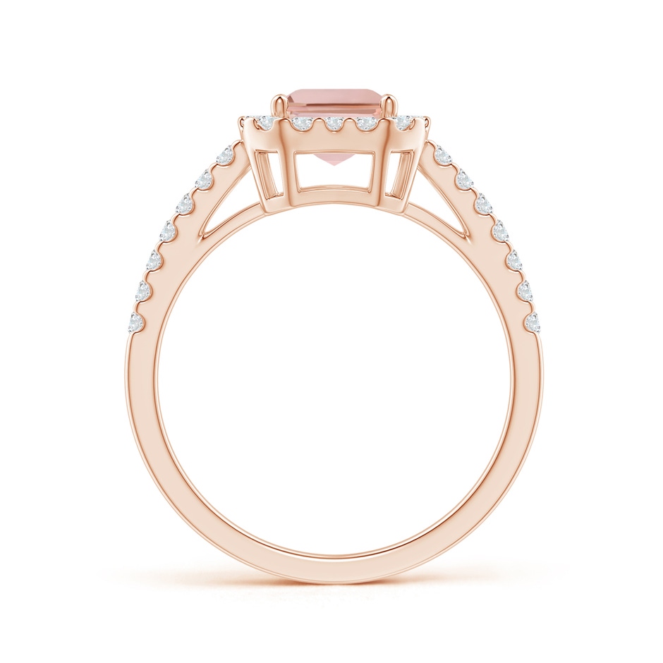 8x6mm AAAA Emerald-Cut Morganite Halo Ring in Rose Gold side-1