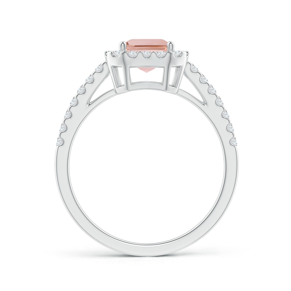 8x6mm AAAA Emerald-Cut Morganite Halo Ring in White Gold side-1