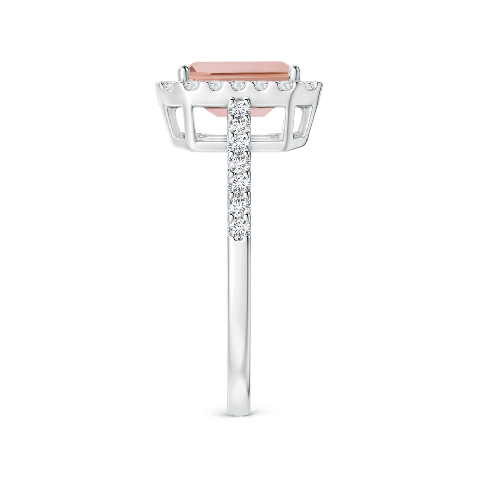 8x6mm AAAA Emerald-Cut Morganite Halo Ring in White Gold side-2