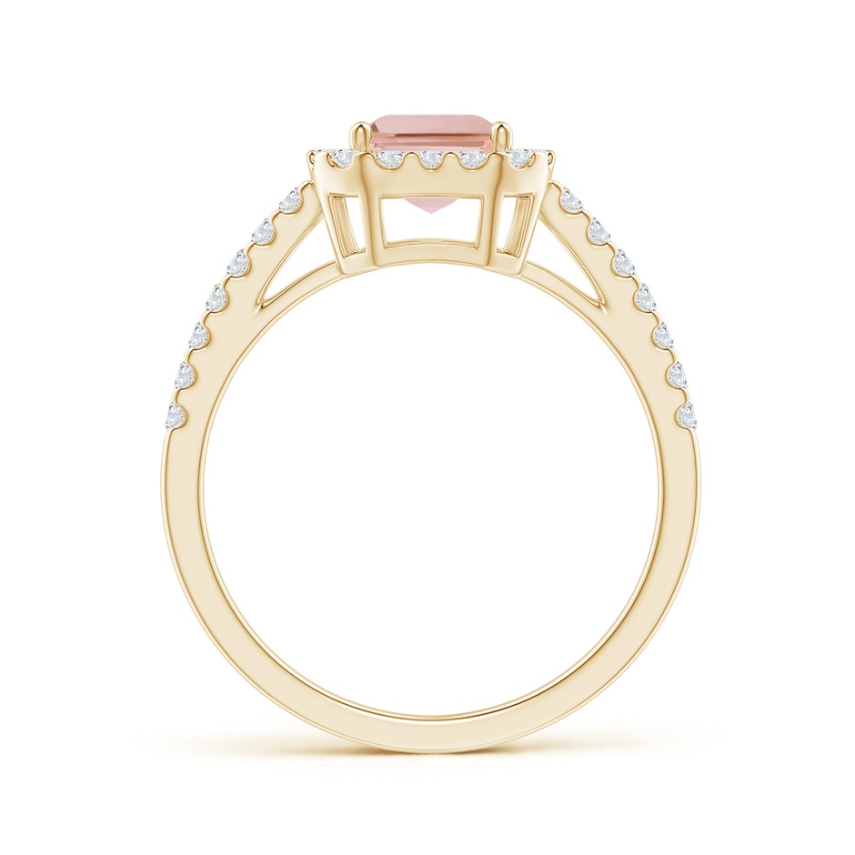 8x6mm AAAA Emerald-Cut Morganite Halo Ring in Yellow Gold side-1