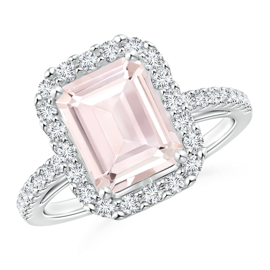 9x7mm A Emerald-Cut Morganite Halo Ring in White Gold 