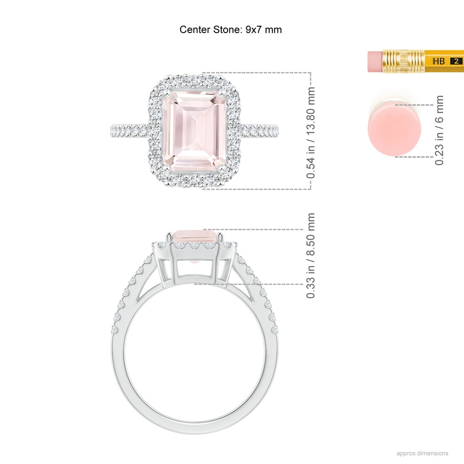 9x7mm A Emerald-Cut Morganite Halo Ring in White Gold ruler