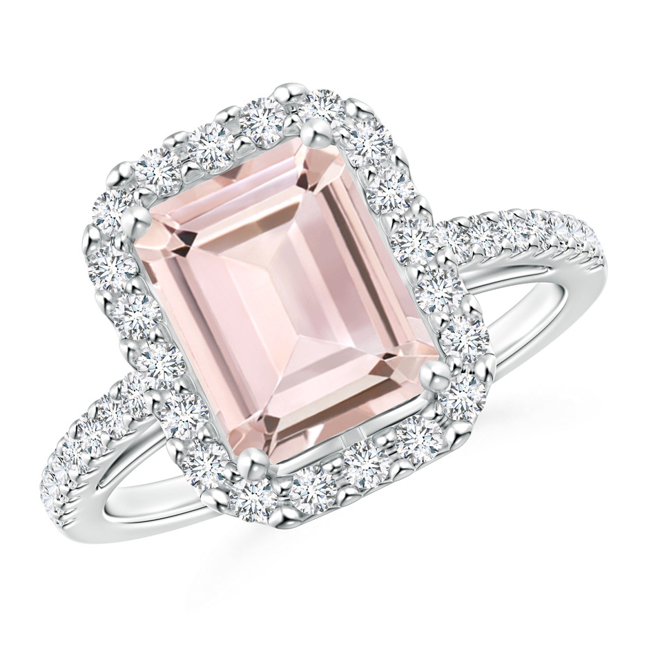 9x7mm AA Emerald-Cut Morganite Halo Ring in White Gold 