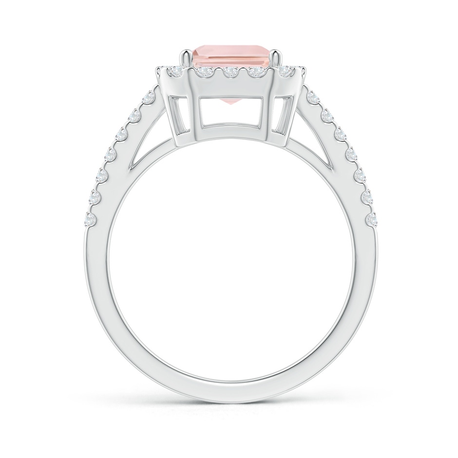 9x7mm AA Emerald-Cut Morganite Halo Ring in White Gold side-1
