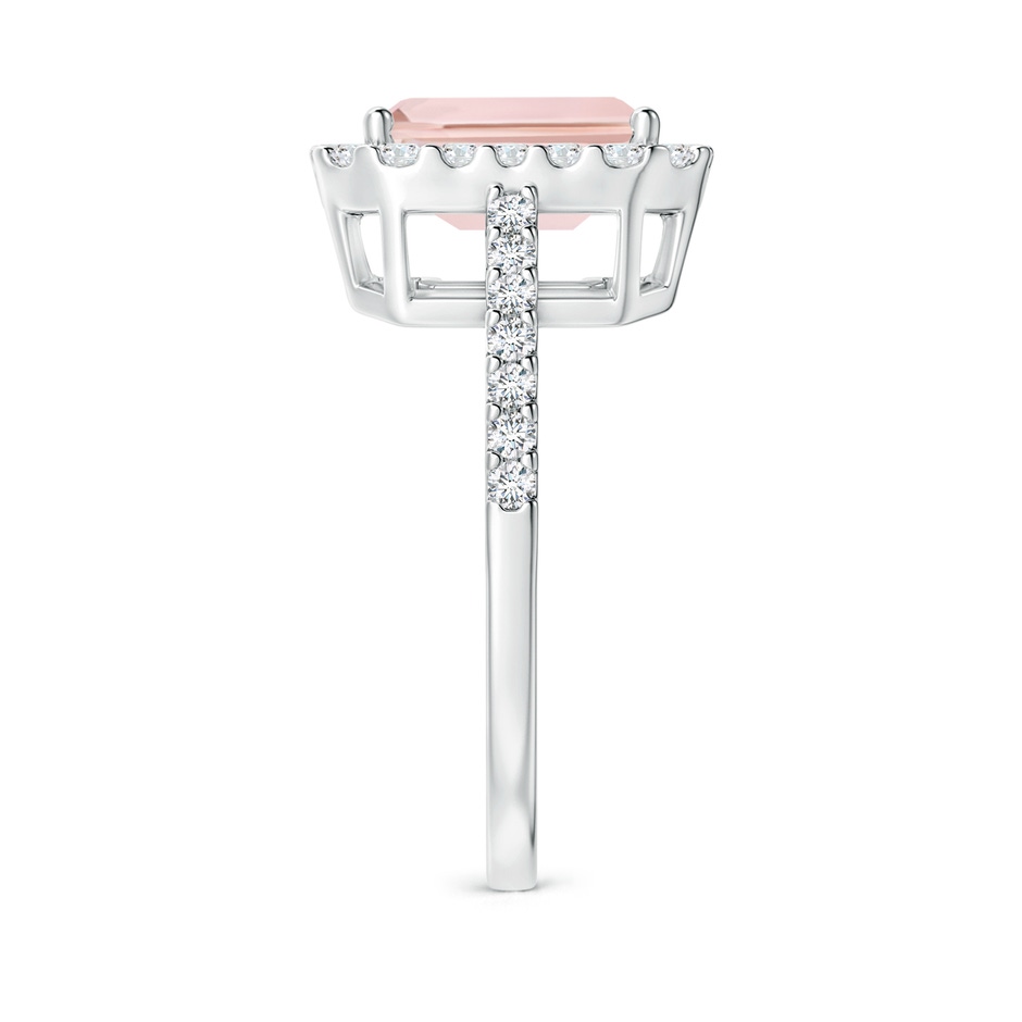9x7mm AA Emerald-Cut Morganite Halo Ring in White Gold side-2