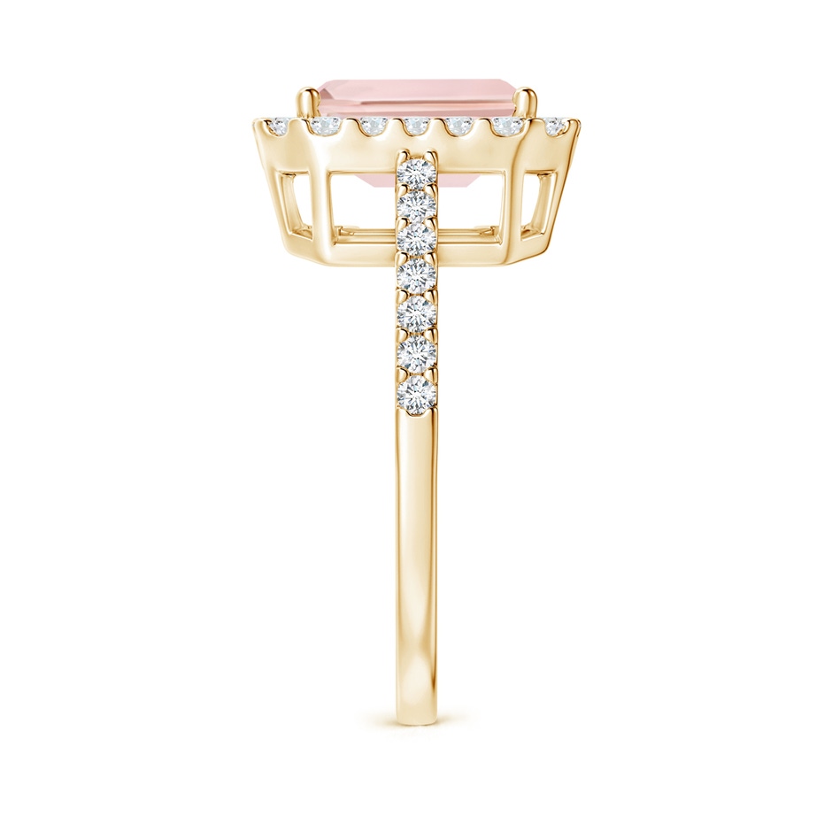 9x7mm AA Emerald-Cut Morganite Halo Ring in Yellow Gold side-2