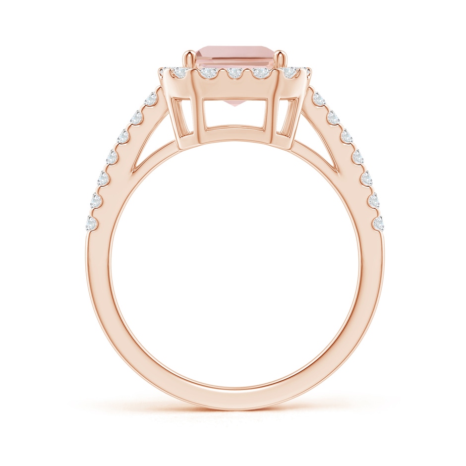 9x7mm AAA Emerald-Cut Morganite Halo Ring in Rose Gold side-1